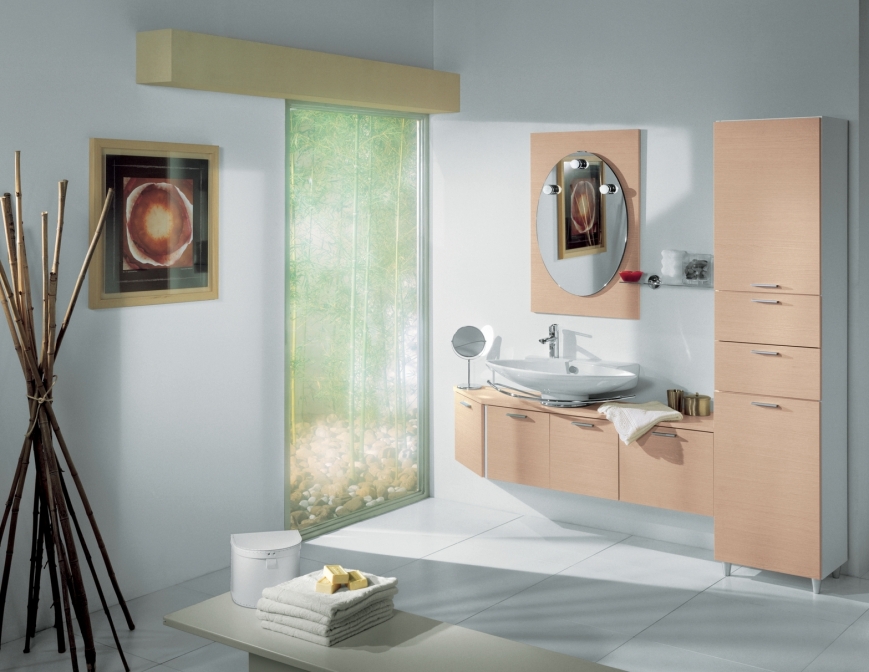 Mobile bagno semi sospeso in nobilitato bianco/rovere benigni mobili Mobile bagno rovere bianco