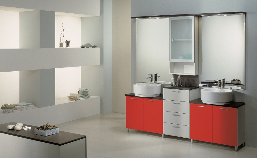 Mobile bagno in laminato bianco/rosso/grigio benigni mobili Mensola bagno bianca