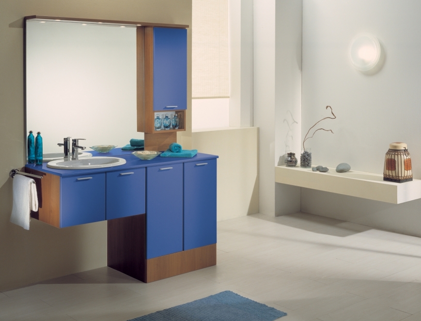 mobile bagno con portalavatrice noce/blu avio - BENIGNIMOBILI SRL